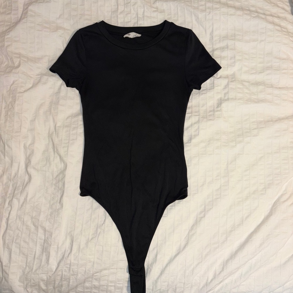 Elodie Bodysuit Womens XS Black Short Sleeve‎ Ribbed Crew Neck Snap Crotch Basic